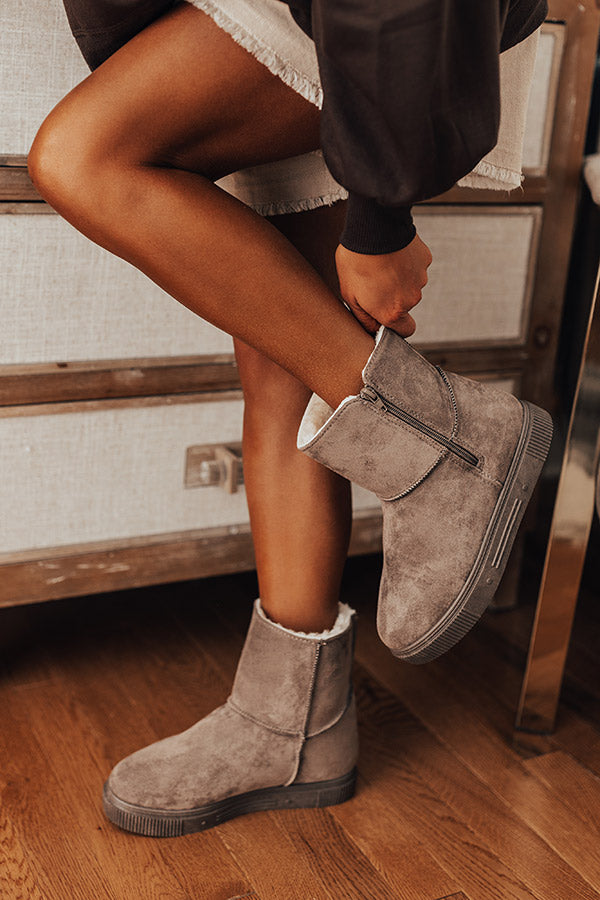 The Cassie Faux Suede Boot In Dark Taupe Image - 3