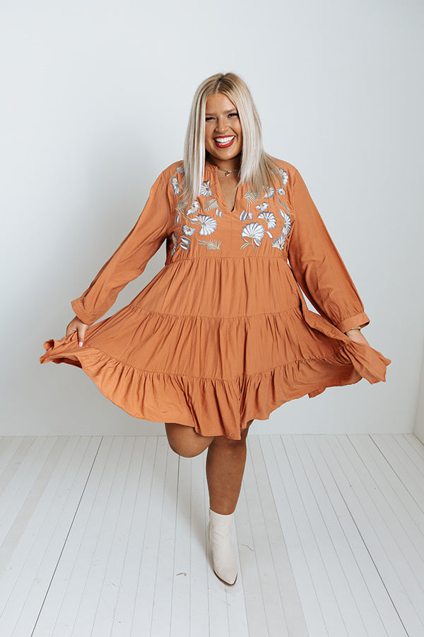 Sweet Touch Embroidered Babydoll Dress In Light Rust Curves Image - 1