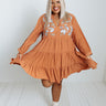 Sweet Touch Embroidered Babydoll Dress In Light Rust Curves Image - 1