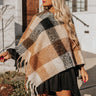 Cozy Debut Plaid Poncho In Camel Image - 1