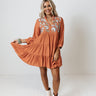 Sweet Touch Embroidered Babydoll Dress In Light Rust Image - 1