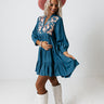 Sweet Touch Embroidered Babydoll Dress In Teal Image - 1