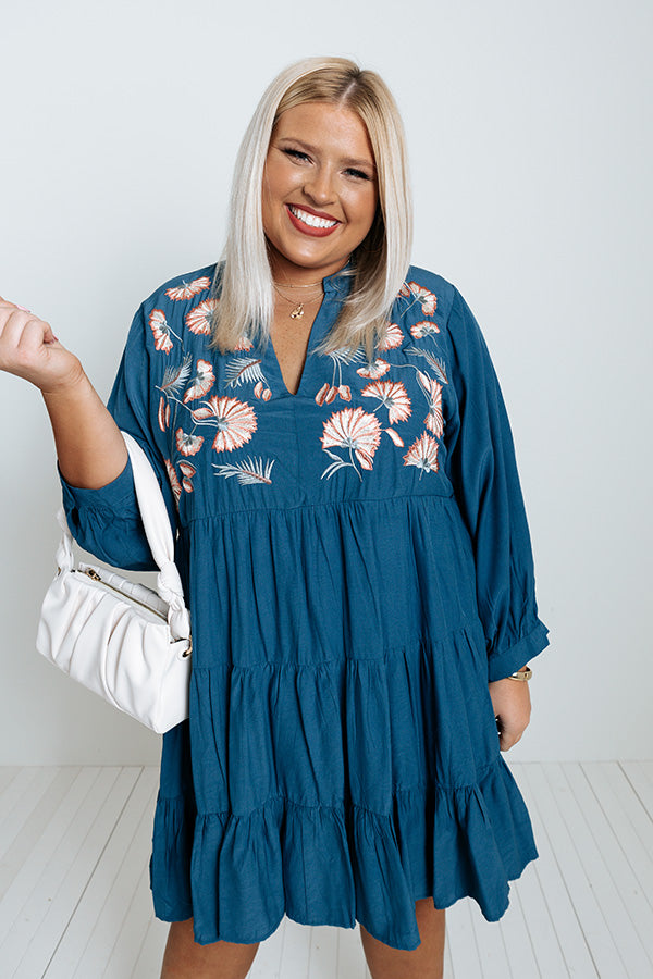 Sweet Touch Embroidered Babydoll Dress In Teal Curves Image - 3