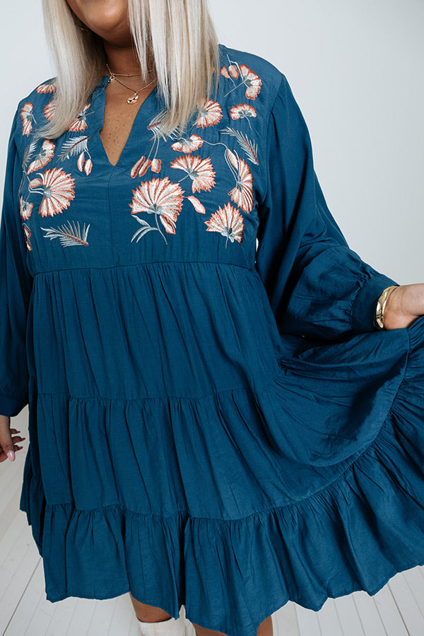 Sweet Touch Embroidered Babydoll Dress In Teal Curves Image - 2