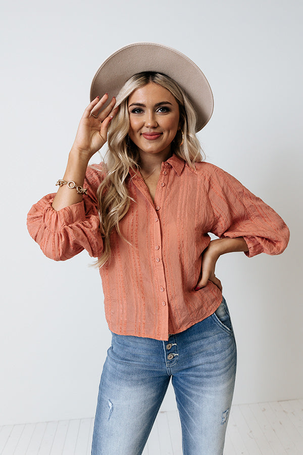 Smooth Talker Button Up In Coral Image - 5