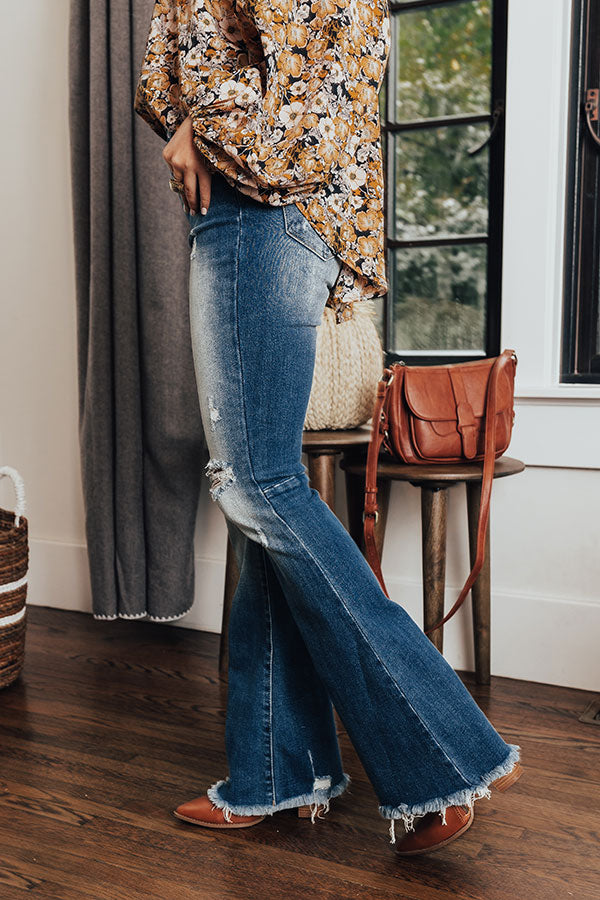 Risen The Bryana High Waist Distressed Flares in Medium Wash Image - 3