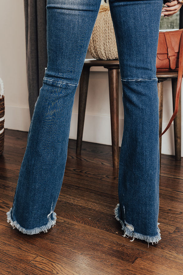 Risen The Bryana High Waist Distressed Flares in Medium Wash Image - 5