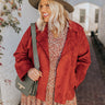 Instant Connection Faux Suede Jacket In Aurora Red Curves Image - 1