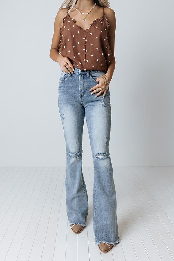 Risen The Bryana High Waist Distressed Flares In Light Wash Image - 1