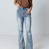 Risen The Bryana High Waist Distressed Flares In Light Wash Image - 1