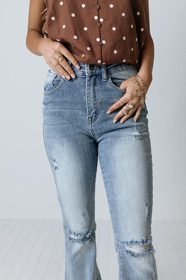Risen The Bryana High Waist Distressed Flares In Light Wash Image - 3