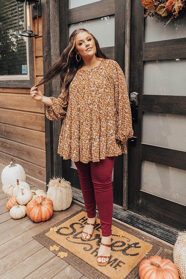 Not So Subtle Floral Top In Mustard Curves Image - 2