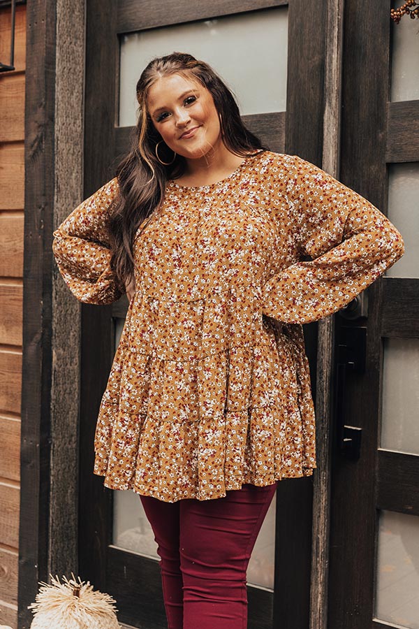 Not So Subtle Floral Top In Mustard Curves Image - 3