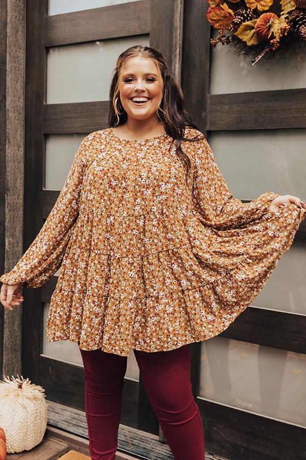 Not So Subtle Floral Top In Mustard Curves Image - 5