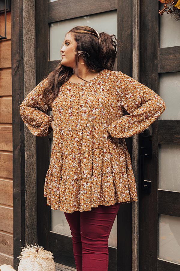 Not So Subtle Floral Top In Mustard Curves