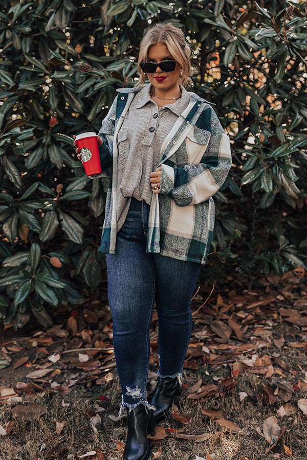 Cabin So Cozy Plaid Jacket In Hunter Green Curves