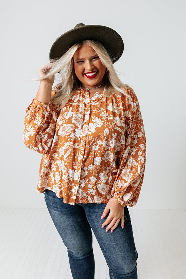 In Harmony Floral Shift Top in Light Rust Curves