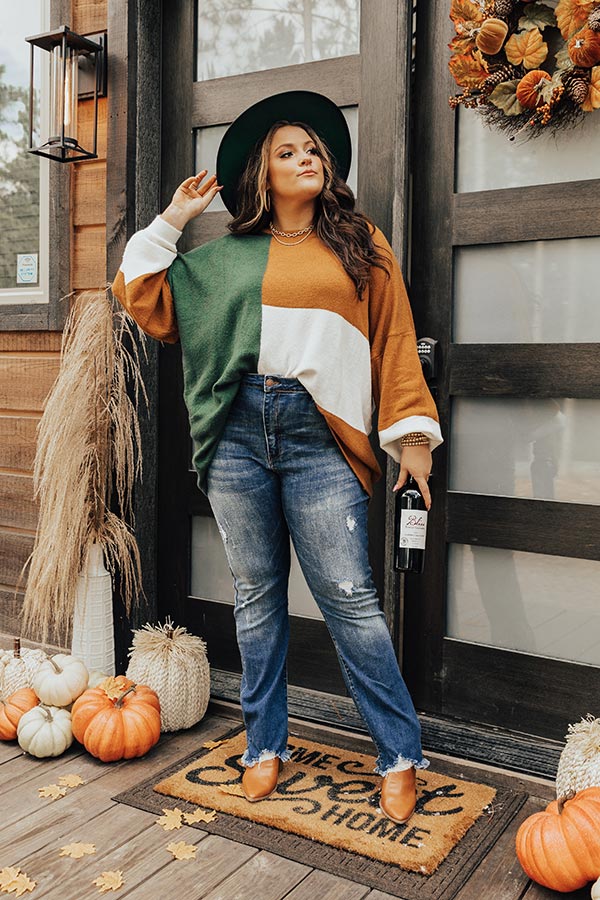 In Harmony Colorblock Sweater In Green Curves Image - 2