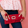 Regal Romance Faux Suede Clutch In Red Image - 1