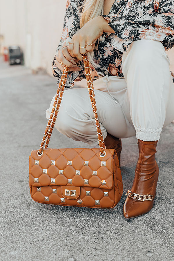 Shopping In Boston Studded Faux Leather Tote In Camel