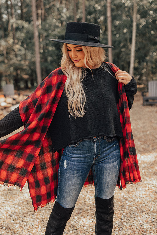 Morning Harvest Plaid Poncho In Red