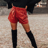 The Stanley High Waist Faux Leather Shorts In Wine Image - 1