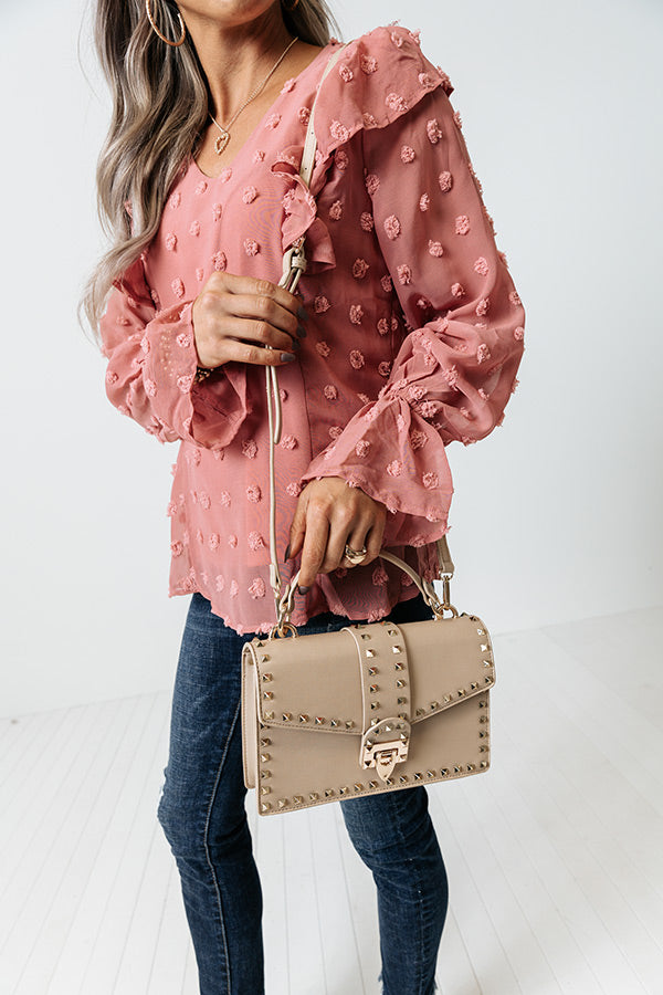 Watch Me Leave Studded Faux Leather Purse In Taupe Image - 2