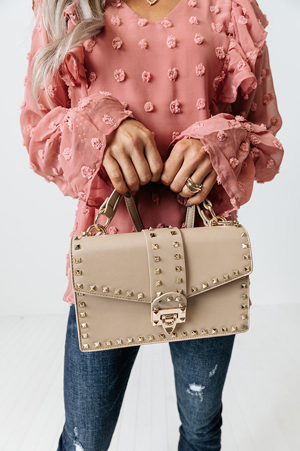 Watch Me Leave Studded Faux Leather Purse In Taupe Image - 1