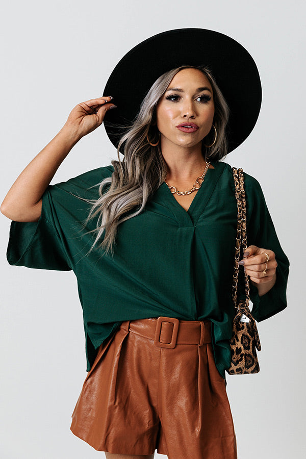 Stay And Chat Shift Top in Hunter Green