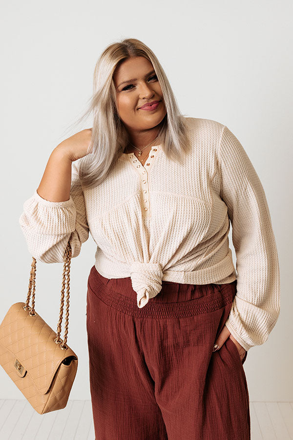 Sweet And Sincere Waffle Knit Top In Cream Curves