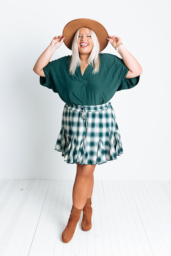 Stay And Chat Shift Top in Hunter Green Curves