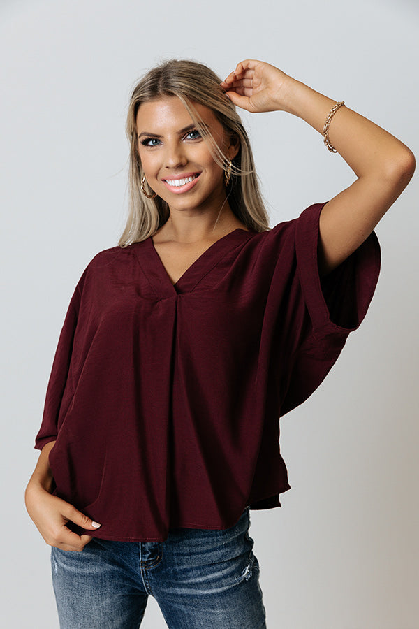Stay And Chat Shift Top in Maroon