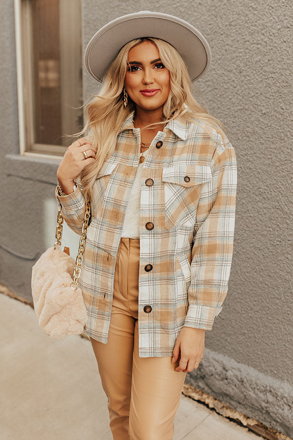 Cozy Up In Carolina Plaid Jacket In Iced Latte