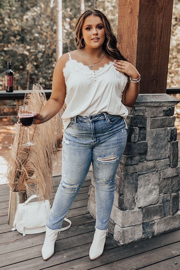 Staple Lace Trim Tank In Cream Curves Image - 4