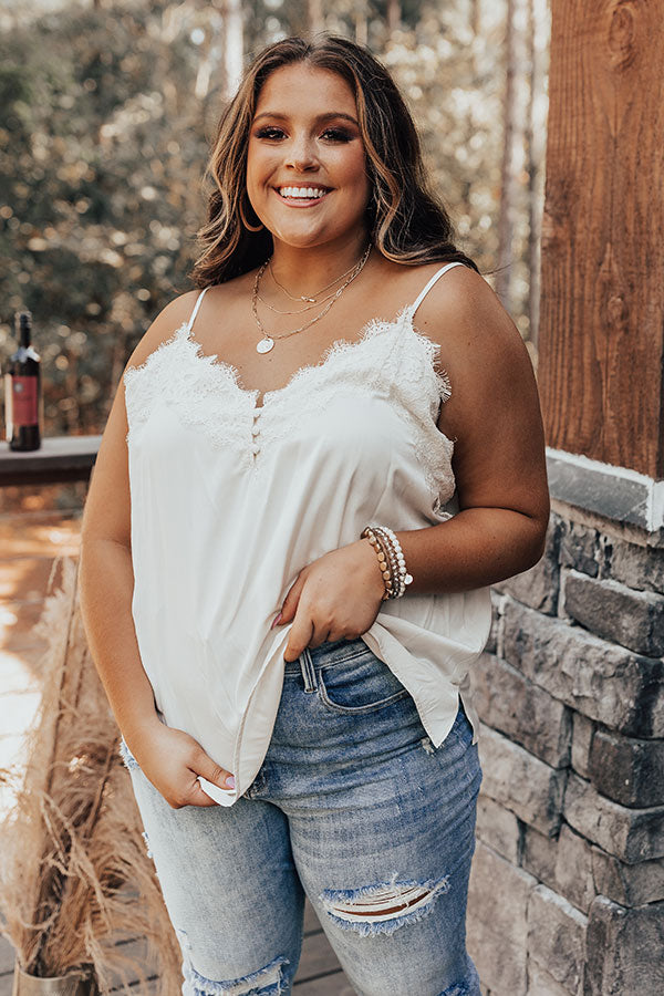 Staple Lace Trim Tank In Cream Curves Image - 5