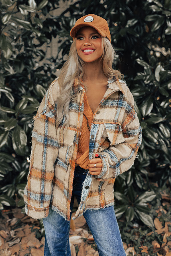 Carter Young Blouson Coaches Jacket in Latte/Smoke Plaid