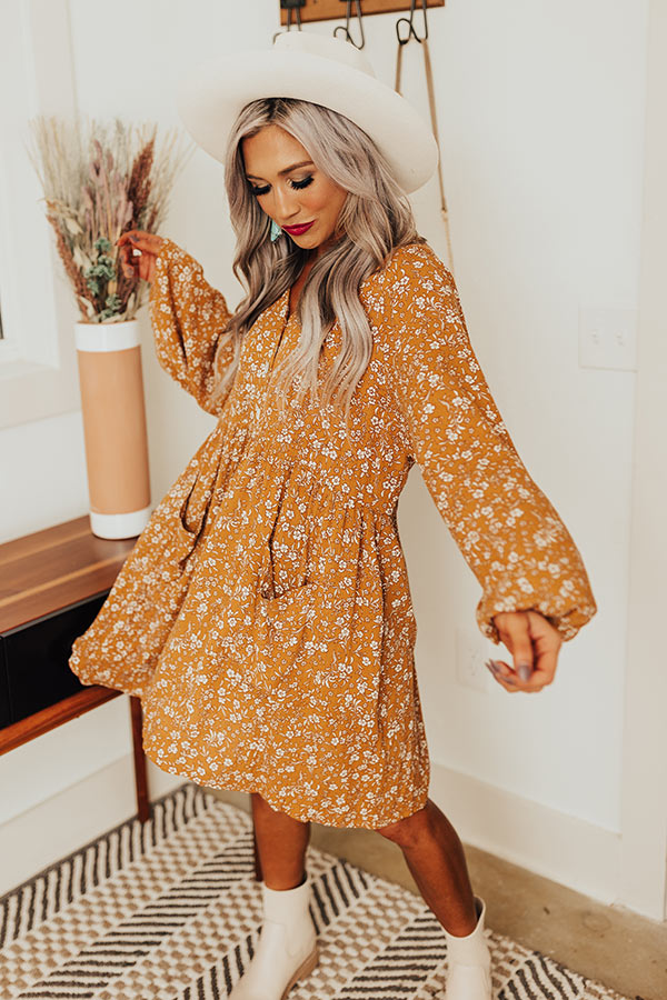 Keep Smiling Floral Shift Dress in Dark Mustard Image - 2