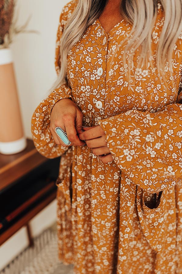 Keep Smiling Floral Shift Dress in Dark Mustard Image - 3