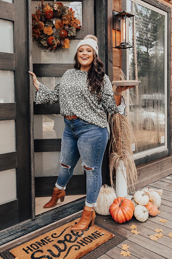 Pumpkin Patch Please Floral Shift Top In Forest Curves Image - 1