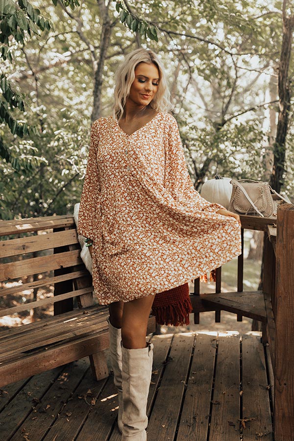 Keep Smiling Floral Shift Dress in Rust Image - 5