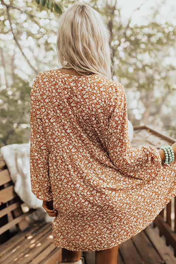 Keep Smiling Floral Shift Dress in Rust Image - 3