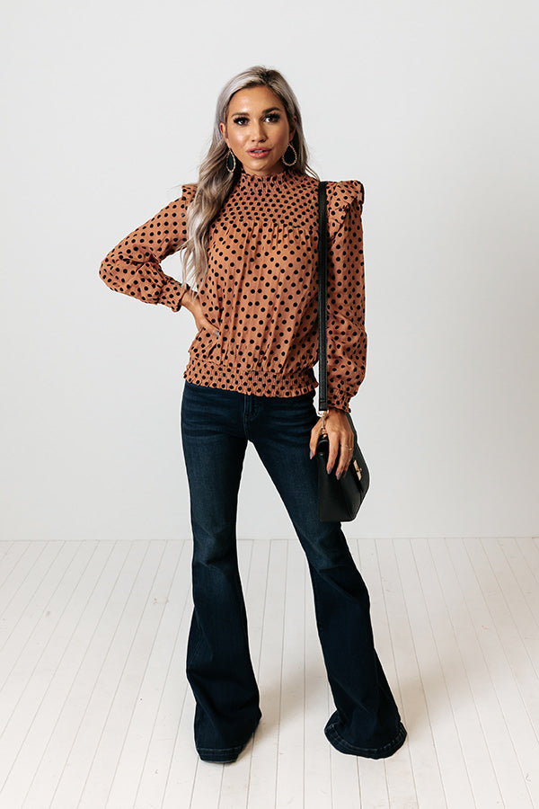 Espresso In Italy Polka Dot Top In Camel Image - 2