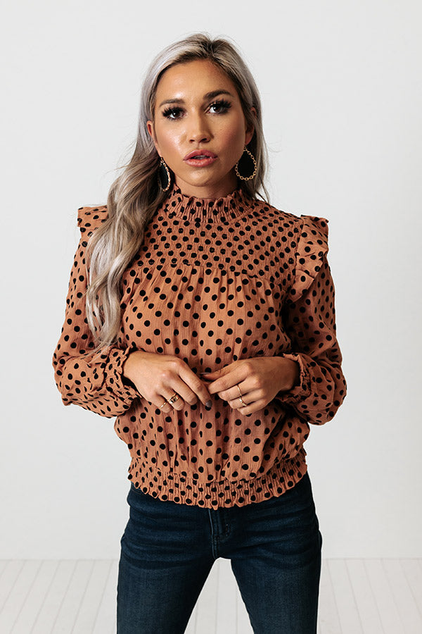 Espresso In Italy Polka Dot Top In Camel Image - 3