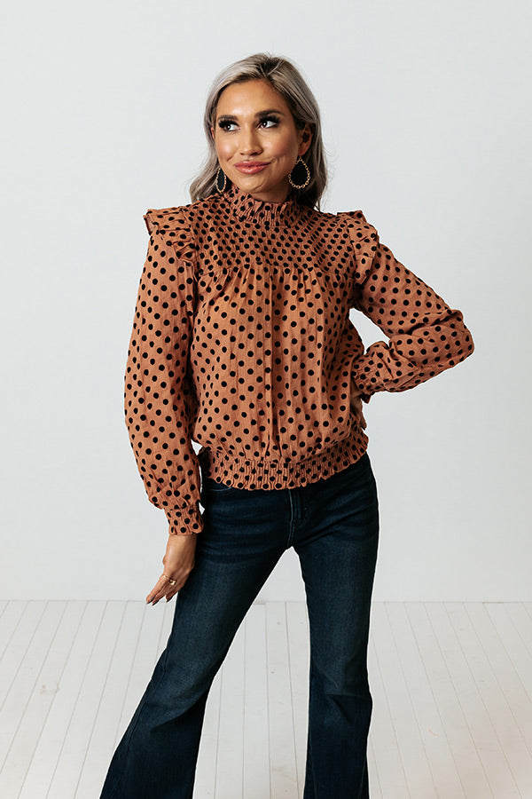 Espresso In Italy Polka Dot Top In Camel Image - 1