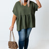 Backseat Sips Babydoll Top In Olive Curves Image - 1