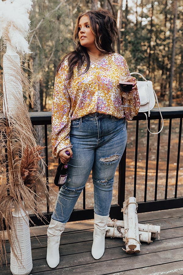 The Winette Floral Top in Mustard Curves