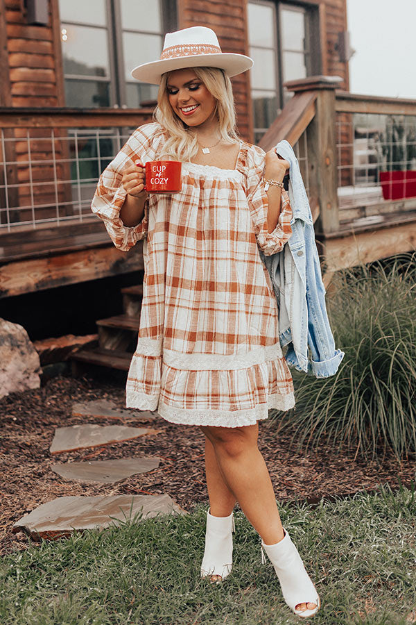 The Amie Plaid Shift Dress in Camel Curves
