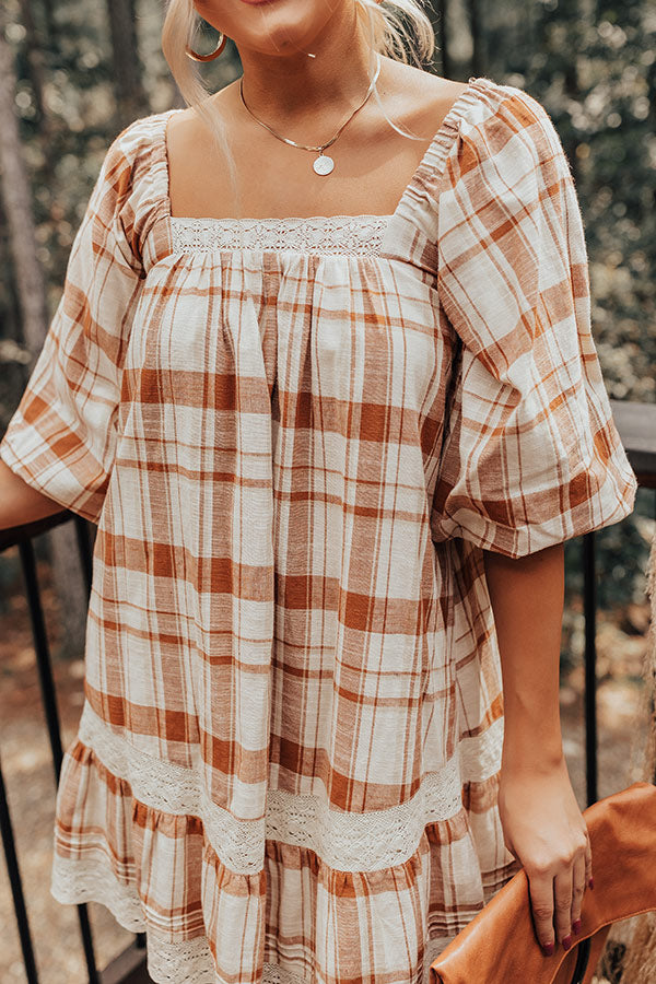The Amie Plaid Shift Dress in Camel Image - 3