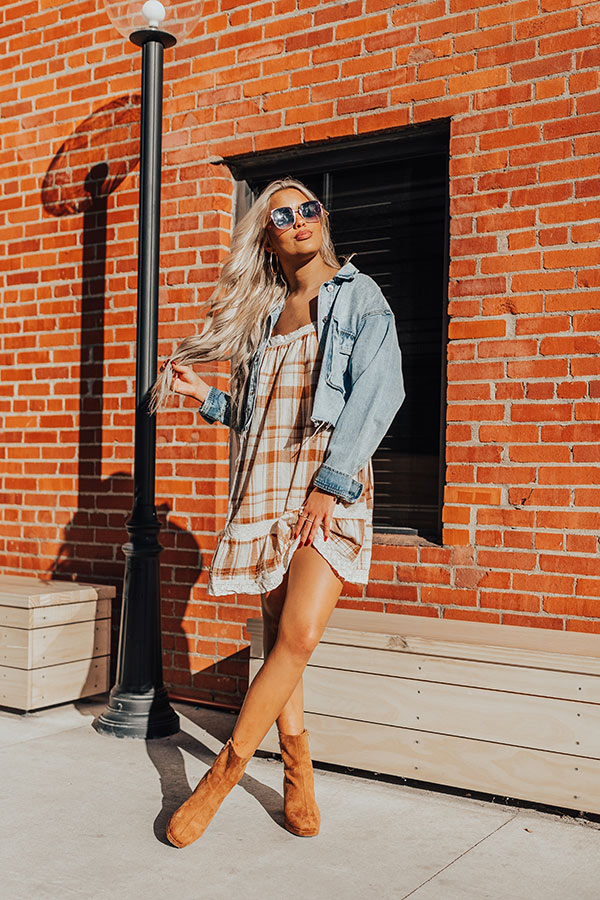 The Amie Plaid Shift Dress in Camel Image - 2