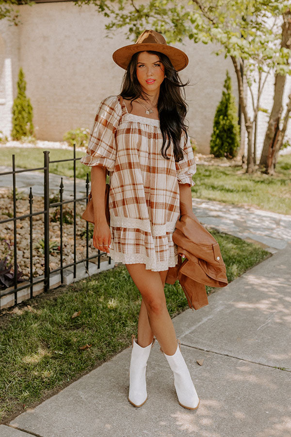 The Amie Plaid Shift Dress in Camel